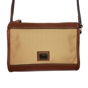 DOONEY & BOURKE Nylon Leather Trim Crossbody Bag Tan Brown Adjustable Strap